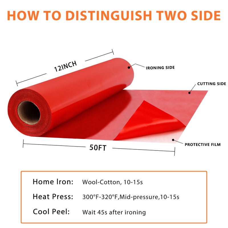 RENLITONG Red Iron on Vinyl 12Inch by 50ft Roll HTV Heat Transfer Vinyl for T-Shirt HTV Rolls for All Cutter Machine - Easy to Cut & Weed for Heat Transfer Design - Image 3